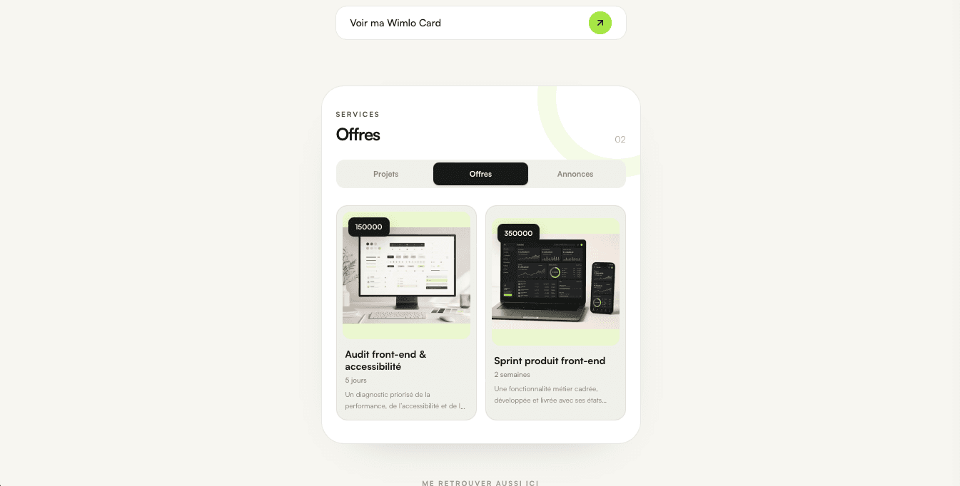 Capture réelle des projets de la Wimlo Card